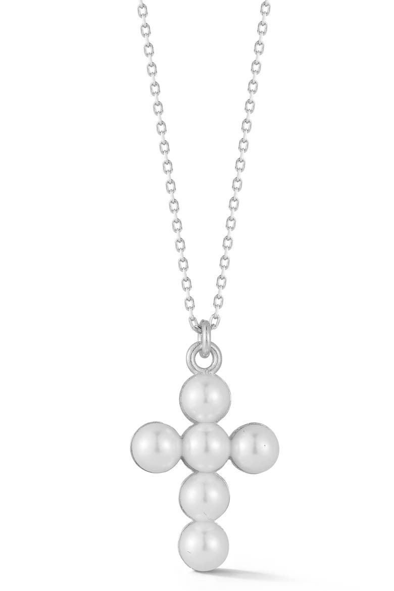 Pearl Cross Pendant Necklace, Main, color, SILVER