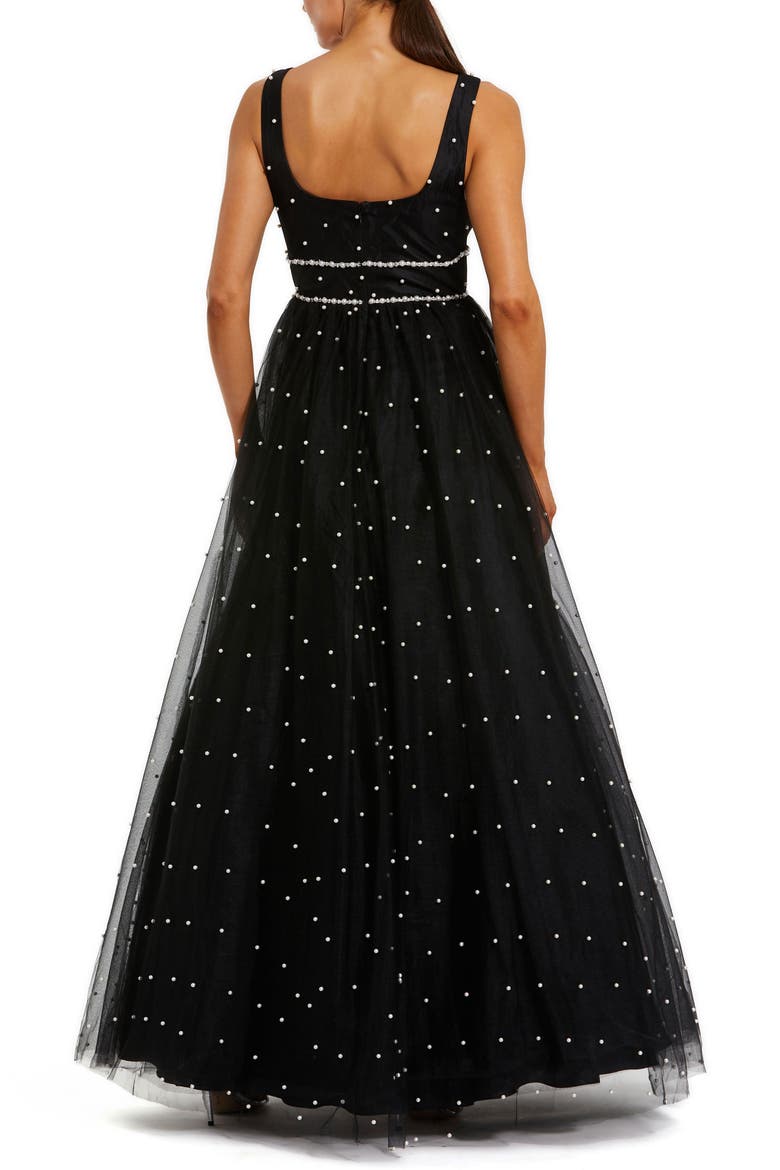 Pearl Embellished Tulle Sleeveless Ball Gown, Alternate, color, Black Ivory