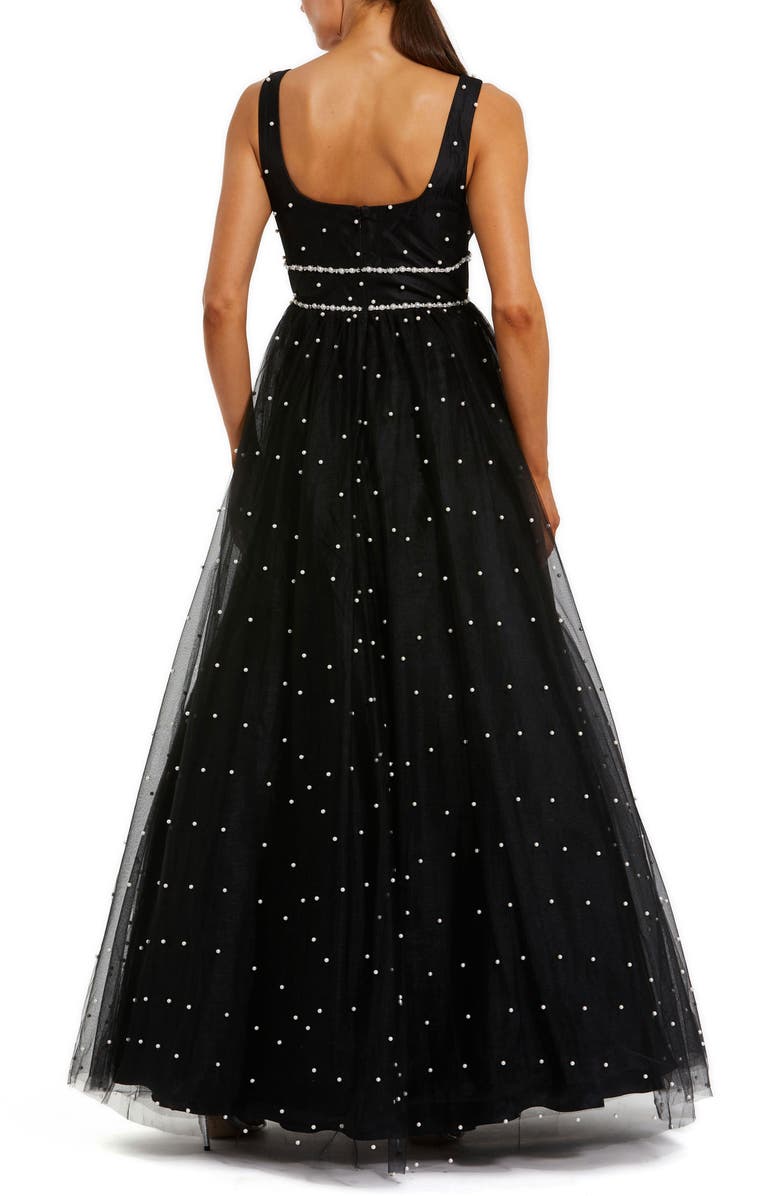 Mac Duggal Pearl Embellished Tulle Sleeveless Ball Gown, Alternate, color, Black Ivory