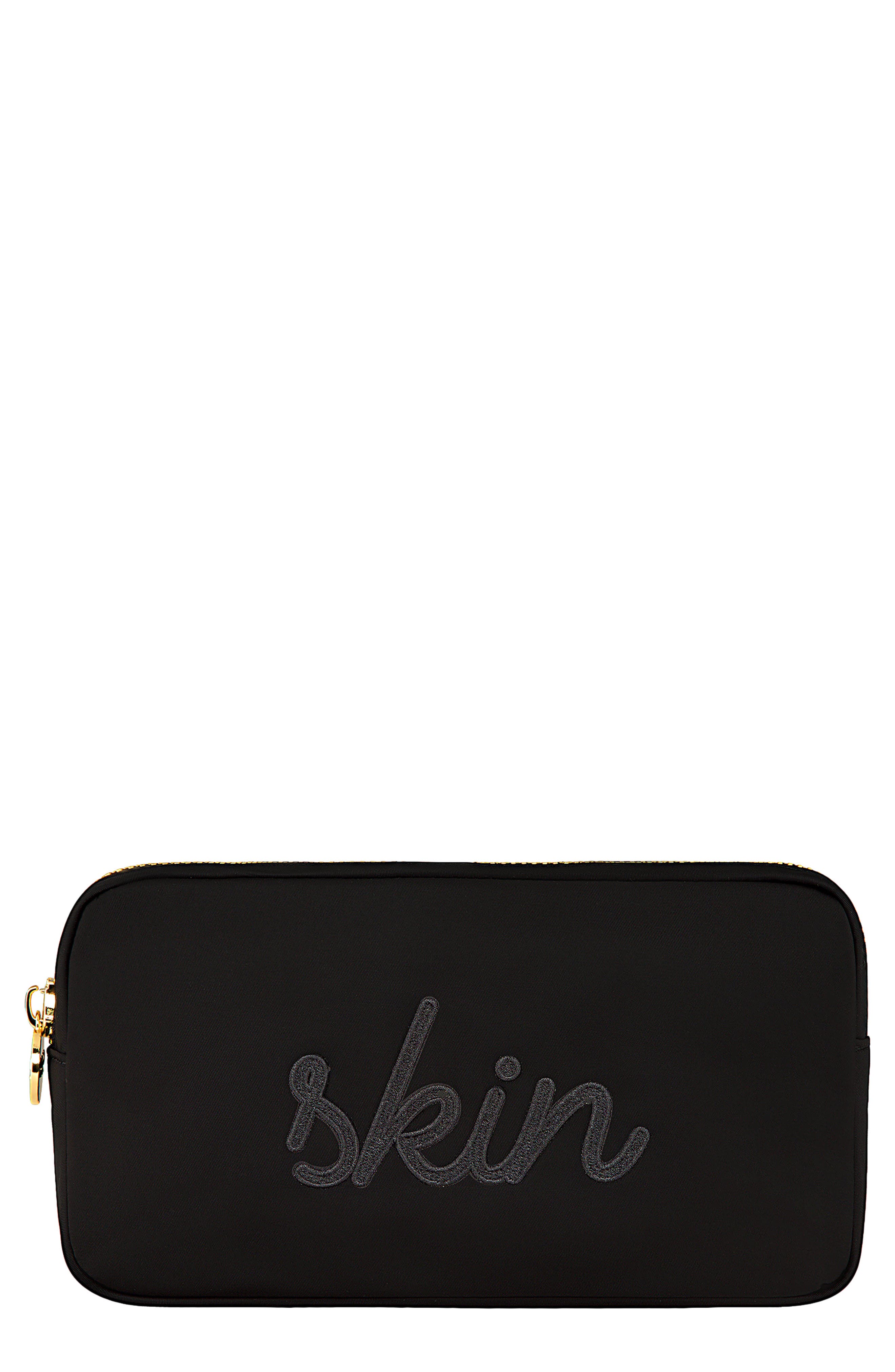 Small Skin Embroidered Nylon Pouch, Main, color, NOIR