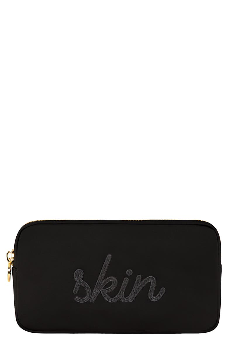Stoney Clover Lane Small Skin Embroidered Nylon Pouch, Main, color, Noir