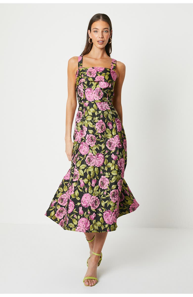 Coast Wide Strap Jacquard Midi Dress, Main, color, Black