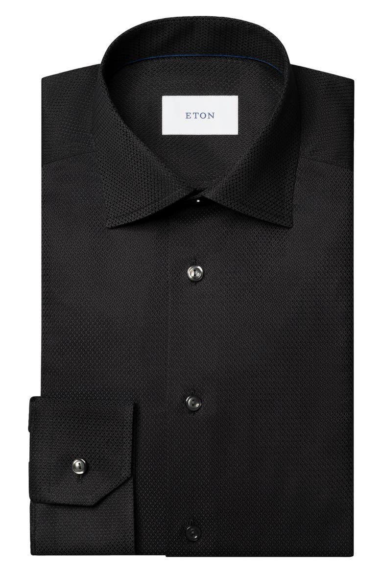 Slim Fit Cotton Dobby Dress Shirt, Alternate, color, BLACK