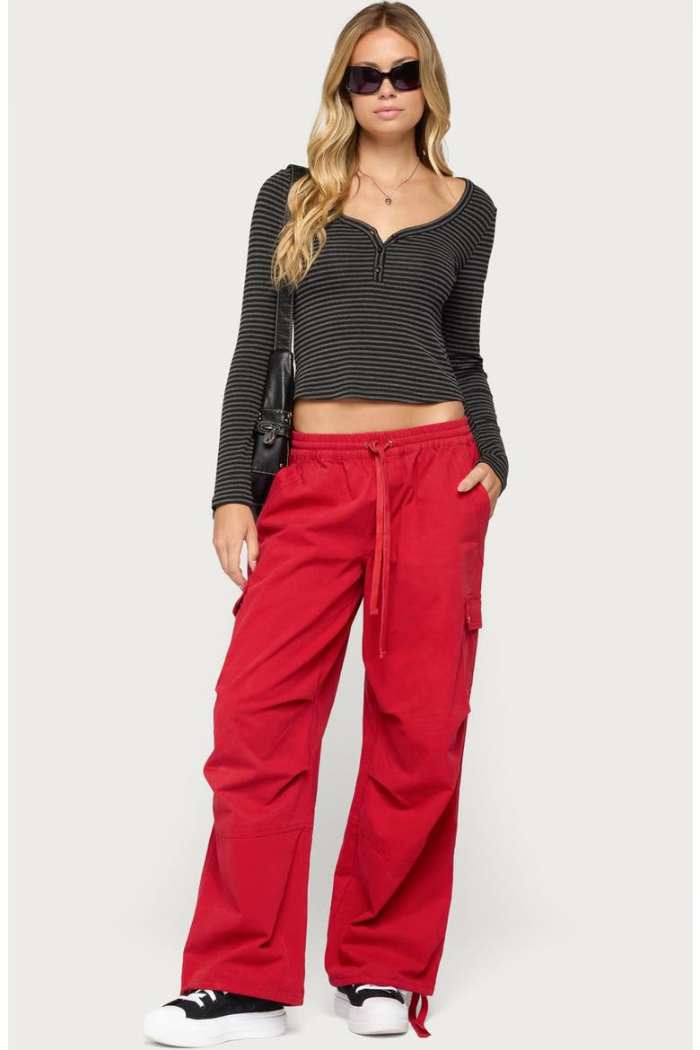 Jocelyn Striped Long Sleeve Henley Crop Top, Alternate, color, DARK-GRAY-MELANGE-AND-BLACK