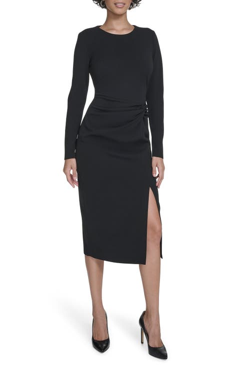 Knot Waist Midi Sheath Dress