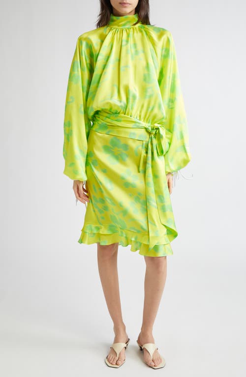 Julie Kegels Sonny Floral Silk Satin Skirt In Green