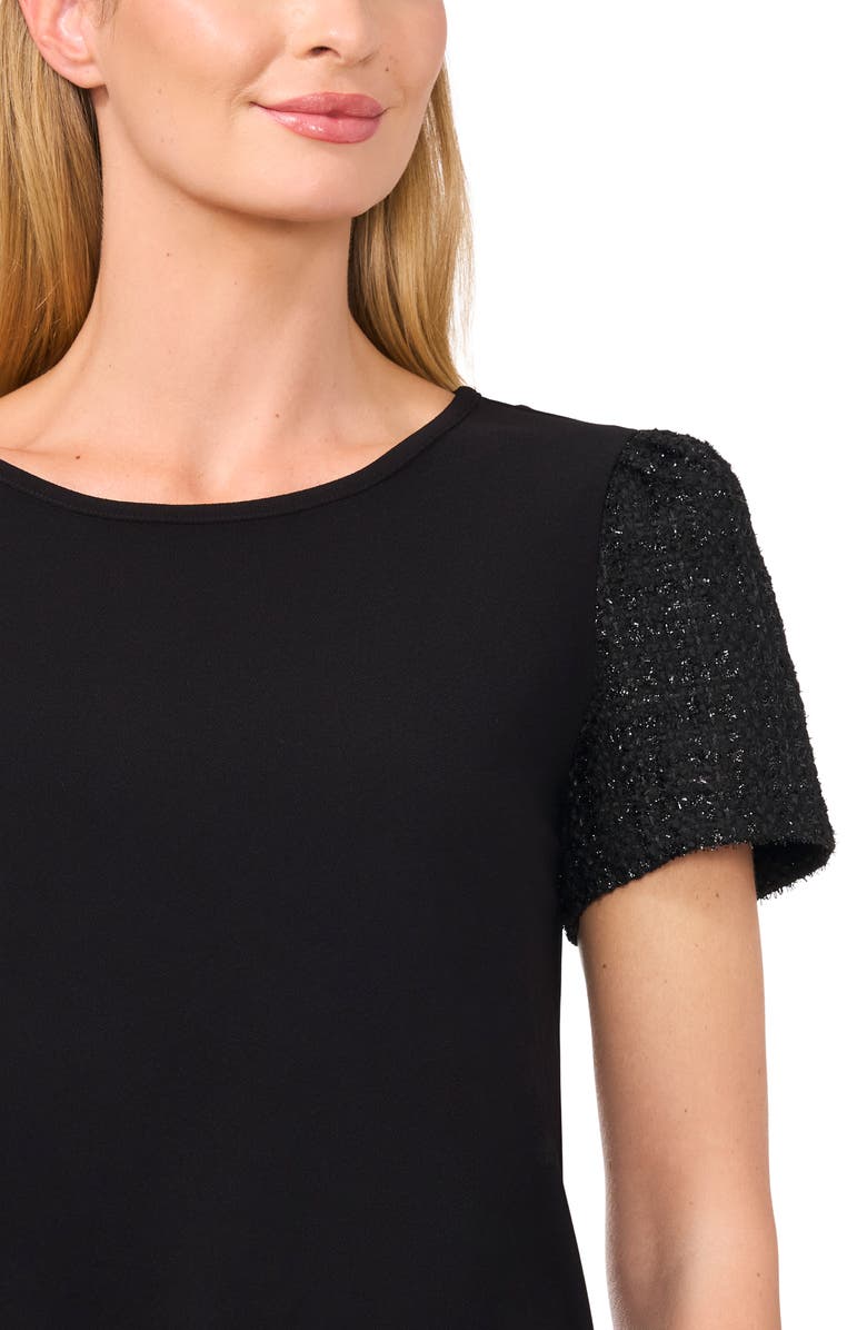 CeCe Mixed Media Tweed Sleeve Top, Alternate, color, 