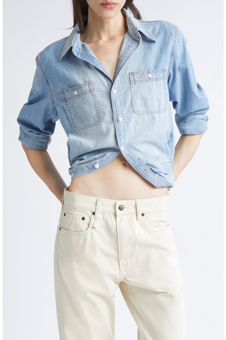 Wrap Around Denim Work Shirt, Main, color, RIVER BLUE