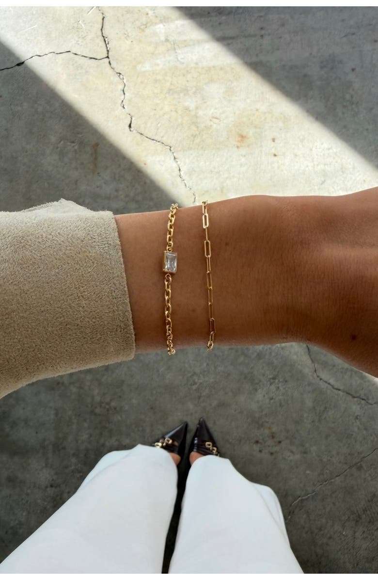 CUFFED BY NANO Bezel Stone and Paperclip 14k Gold filled Bracelet Two Stack, Alternate, color, Gold