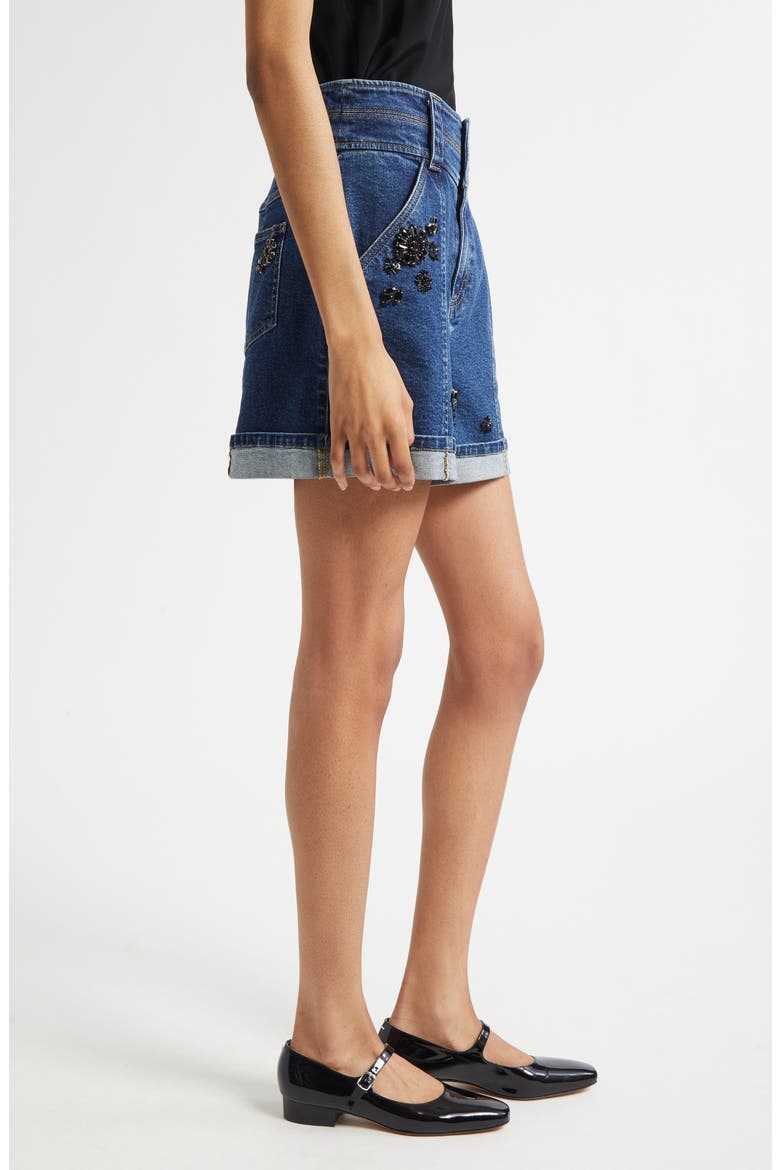 Embellished Cuffed Denim Shorts, Alternate, color, OCEANE