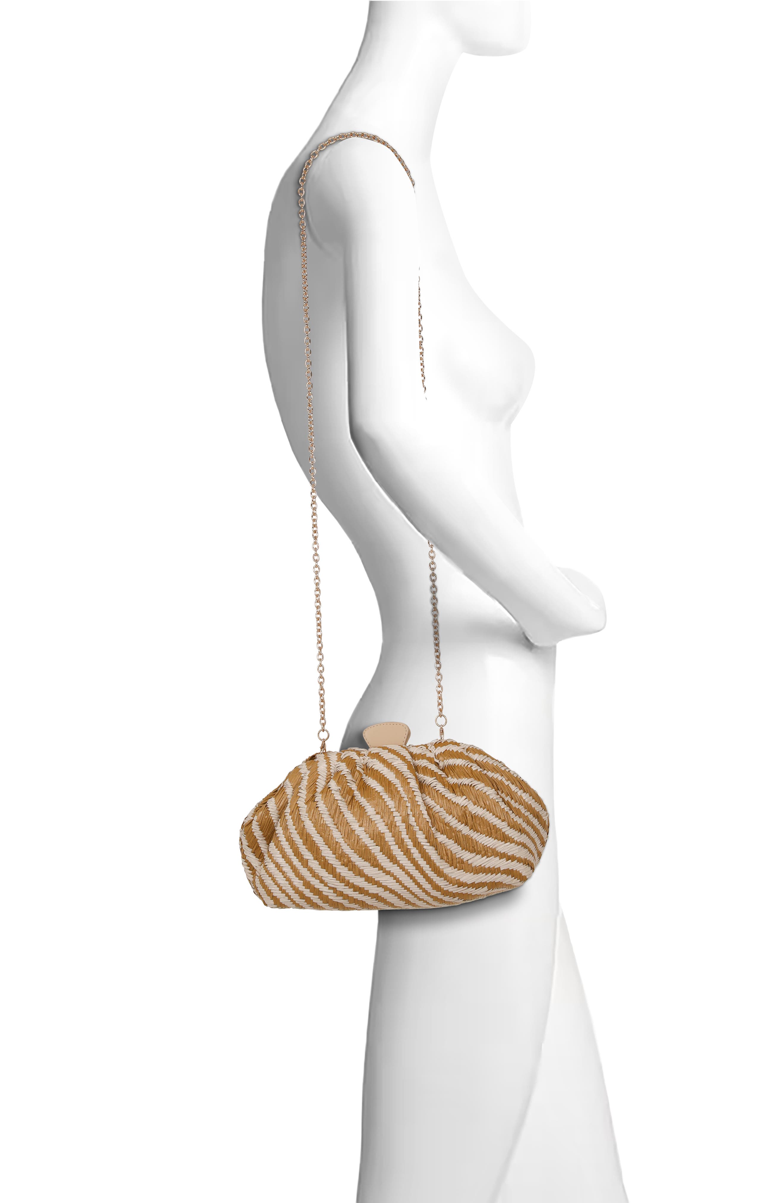 Jewel Badgley Mischka Indigo Tiger Jacquard Raffia Pouch Clutch, Alternate, color, Natural Combo