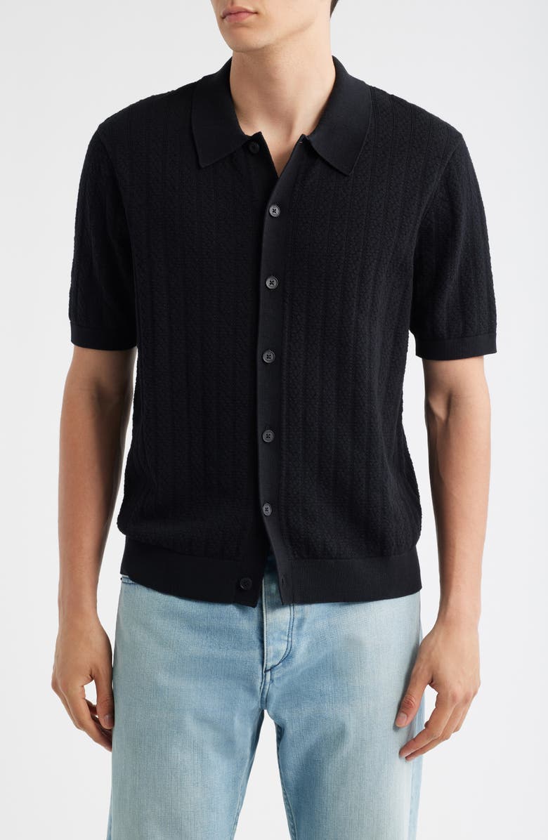 Wax London Tellaro Textured Wide Stripe Short Sleeve Cardigan, Main, color, Black
