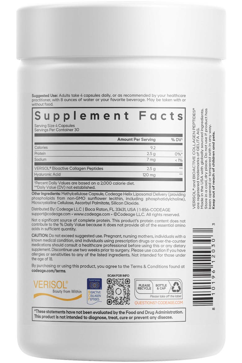 Liposomal Tripeptide GPH+, Verisol Collagen Peptides, Hyaluronic Acid, Skin Support, Alternate, color, White