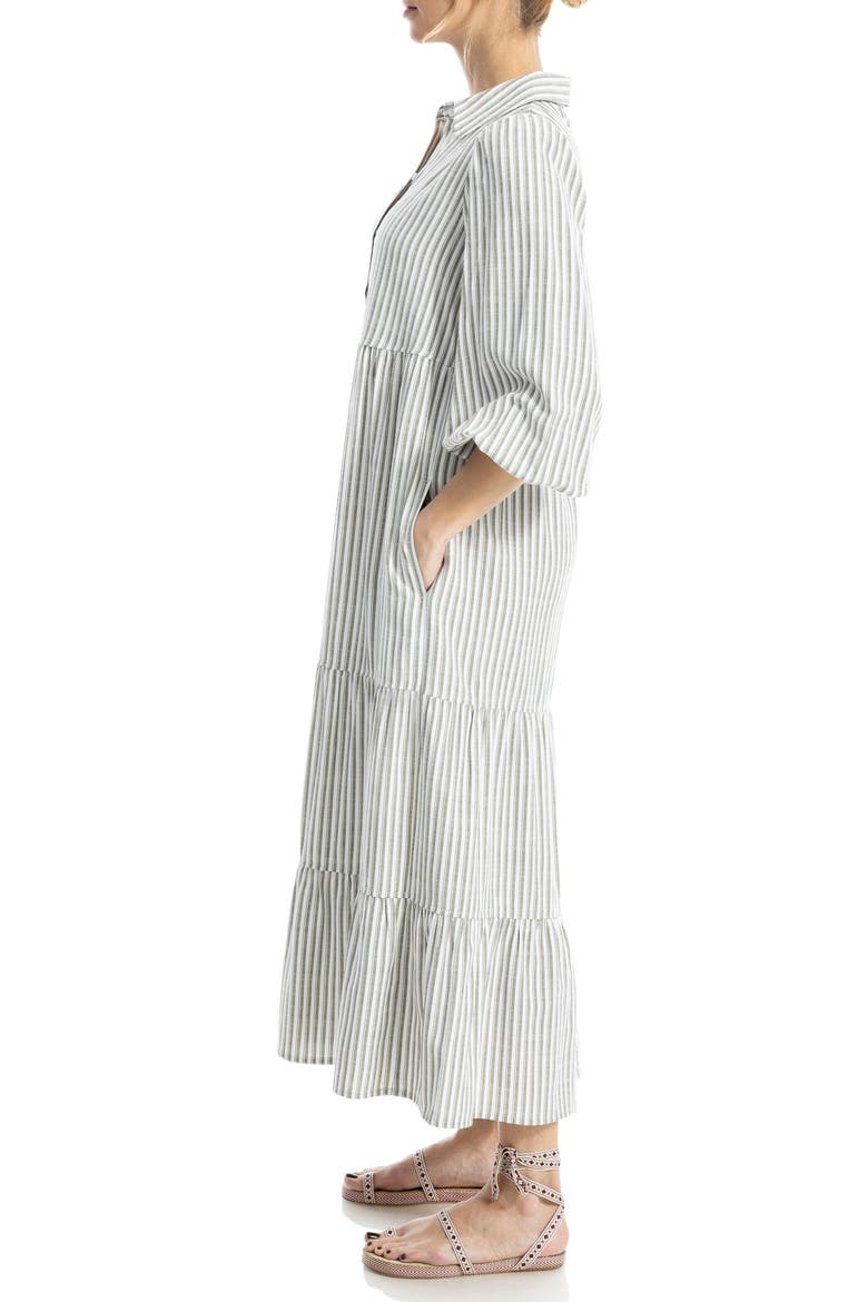 Stripe Tiered Maxi Shirtdress, Alternate, color, IVORY/ OLIVE CONTRAST STRIPE
