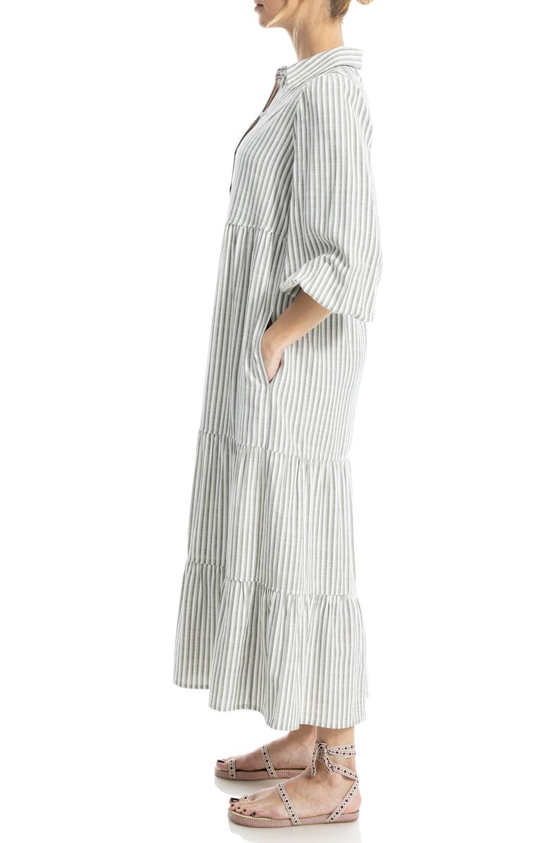 MAX STUDIO Stripe Tiered Maxi Shirtdress, Alternate, color, Ivory/ Olive Contrast Stripe