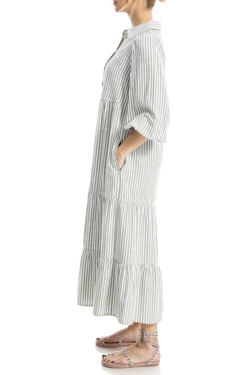 Max Studio Stripe Tiered Maxi Shirtdress In White