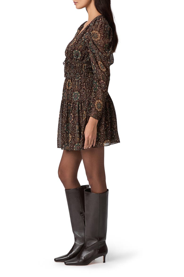 Aries Print Long Sleeves Silk Minidress, Alternate, color, DARK CHOCOLATE MULTI