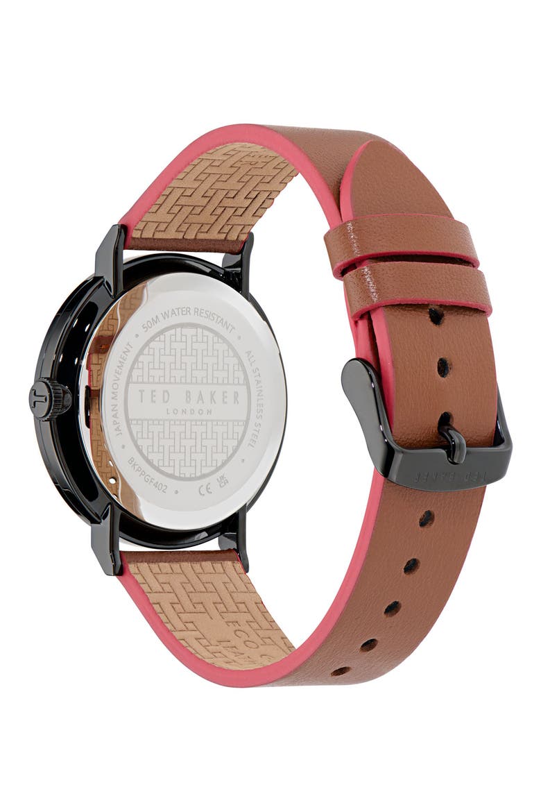 Phylipa Gents Leather Strap Watch, 41mm, Alternate, color, BROWN