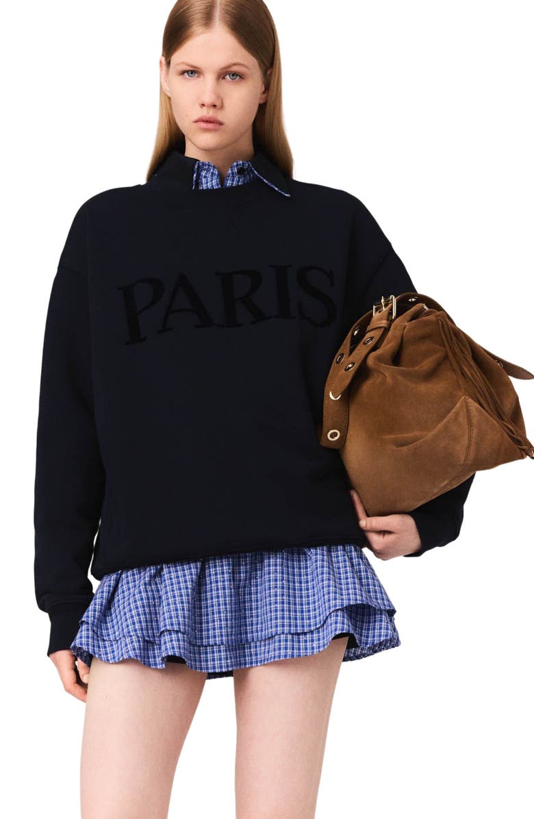 maje Paris embossed logo sweatshirt, Alternate, color, Navy