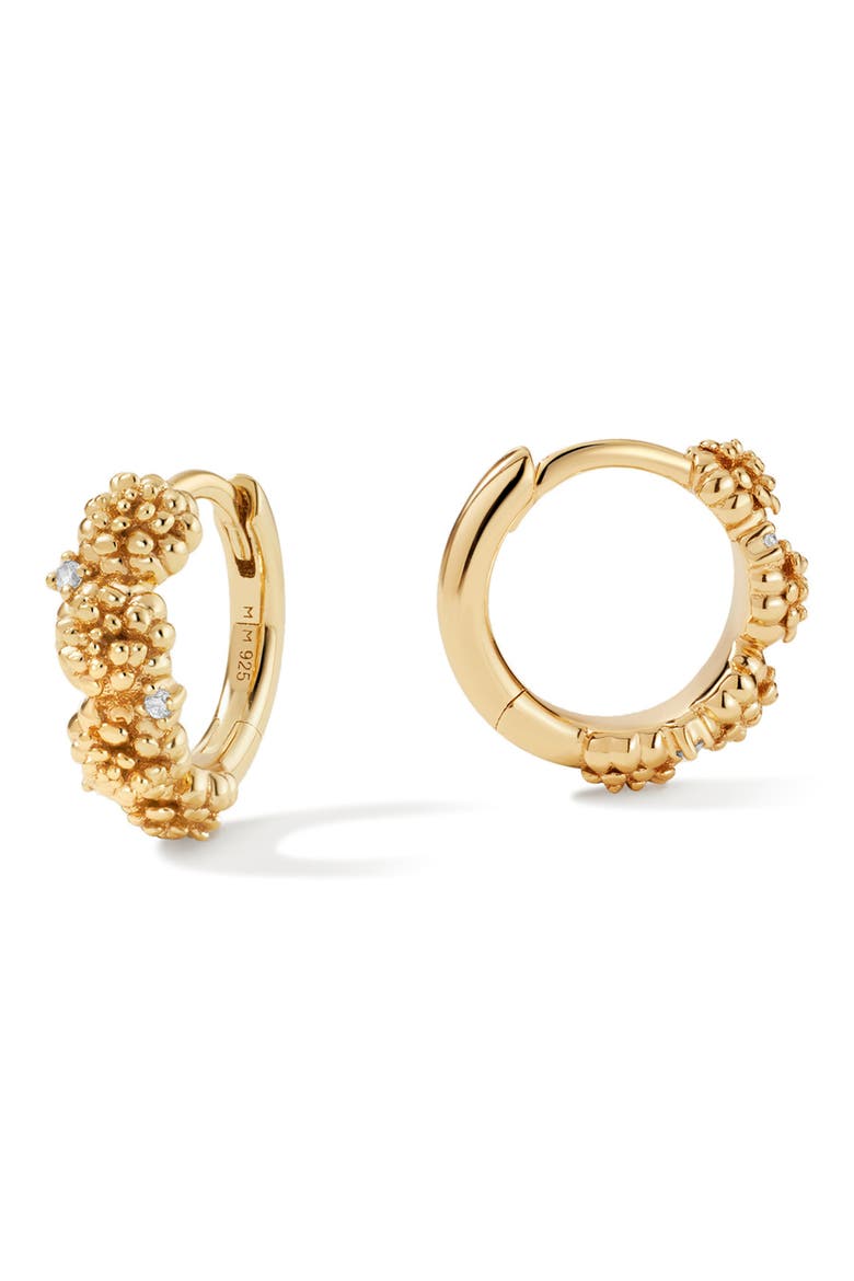 Cubic Zirconia Birthstone Flower Huggie Hoop Earrings, Main, color, GOLD OCTOBER