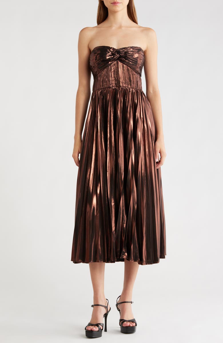 ASTR the Label Ascella Strapless A-Line Dress, Main, color, Metallic Brown
