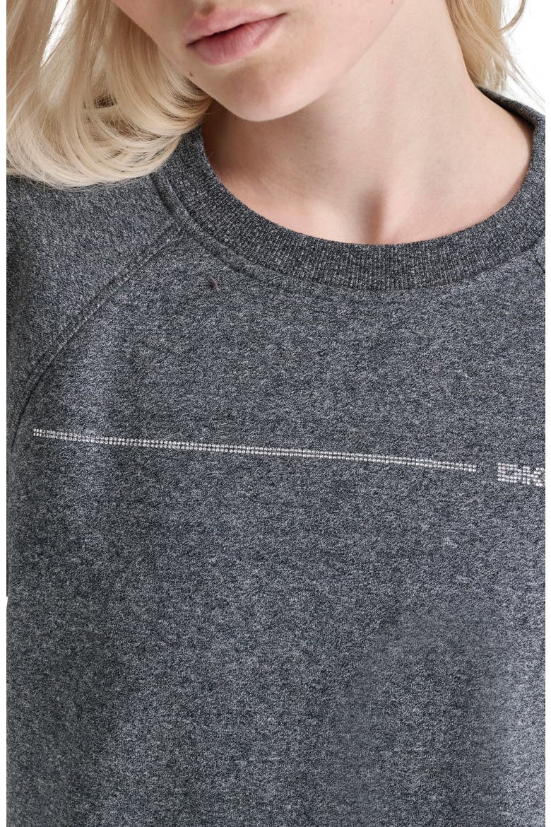 Rhinestone Logo Stripe Fleece Sweatshirt, Alternate, color, BLACK HEATHER