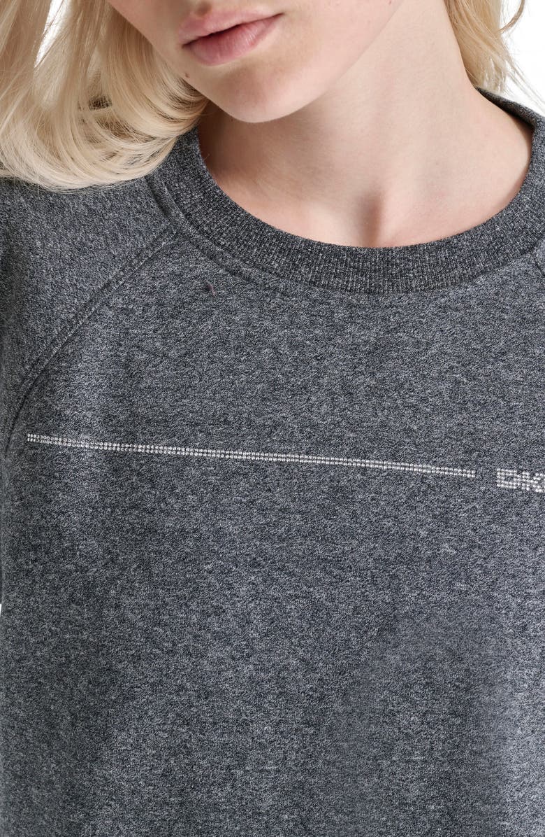 DKNY Rhinestone Logo Stripe Fleece Sweatshirt, Alternate, color, Black Heather