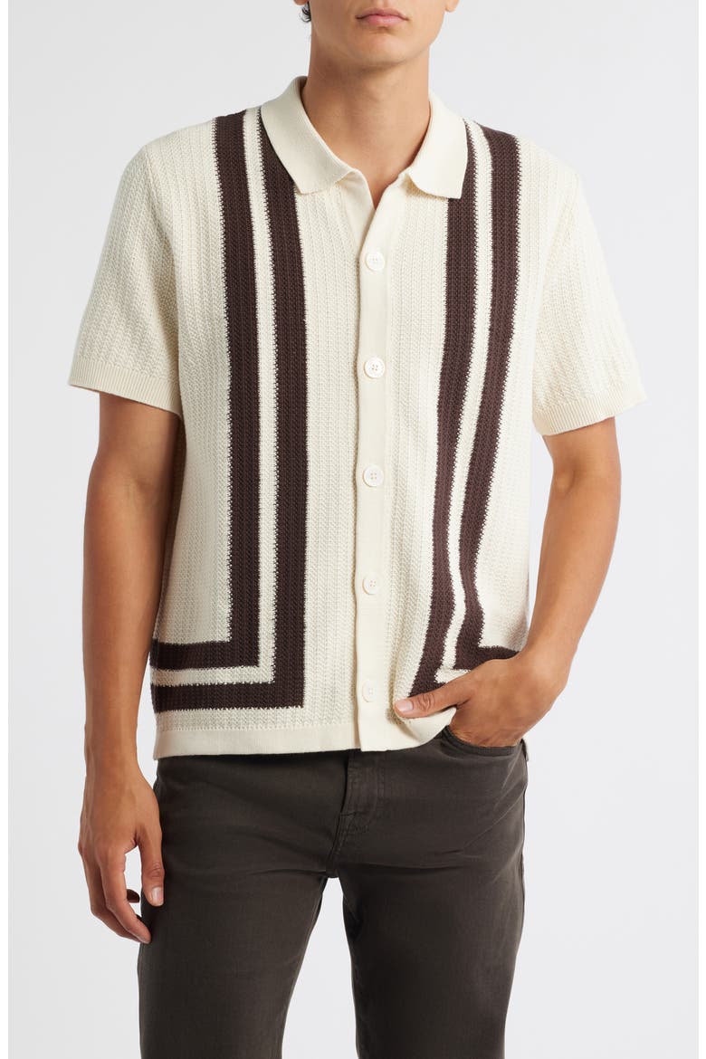 Ares 6636 Short Sleeve Knit Cotton Button-Up Shirt, Main, color, IVORY