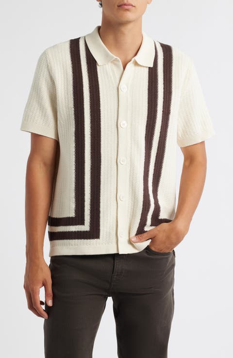 Ares 6636 Short Sleeve Knit Cotton Button-Up Shirt