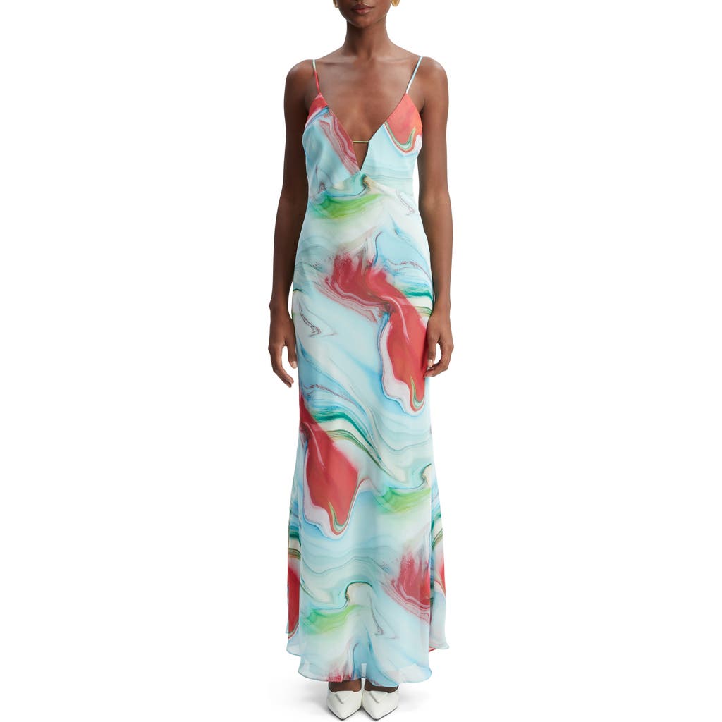 Bardot Suri Plunge Maxi Slipdress In Blue Tie Dye