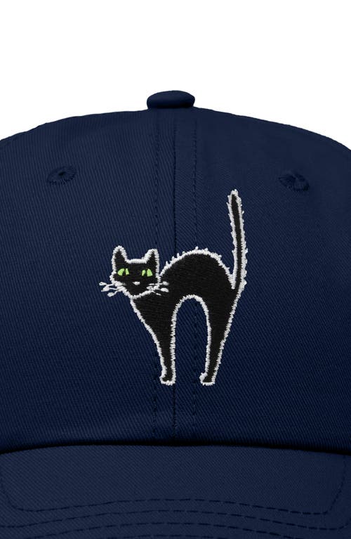 Dalix Black Cat Embroidered Casual Hat In Navy Blue