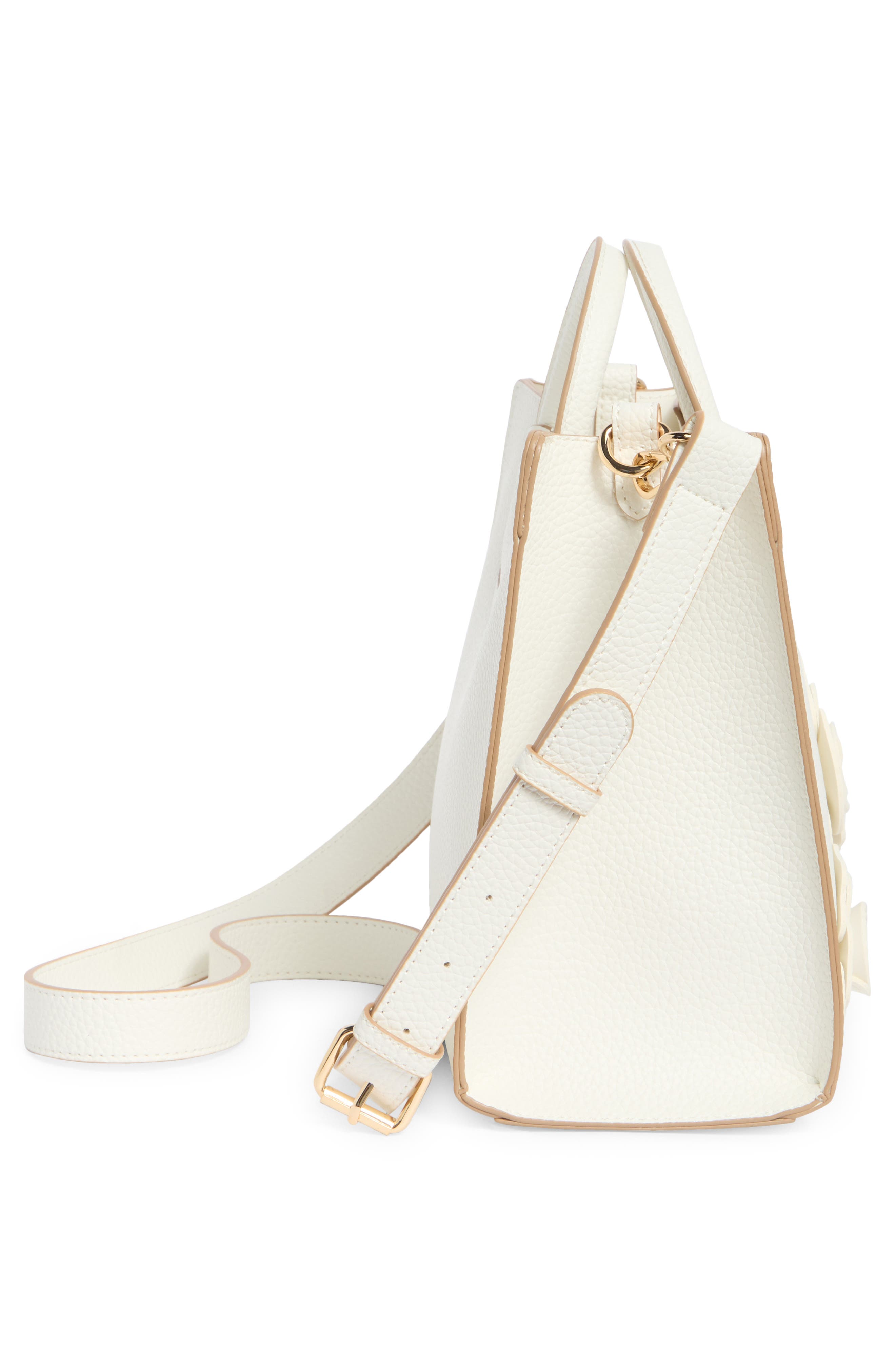 Nanette Lepore Floral Appliqué Satchel Bag, Alternate, color, Chalk