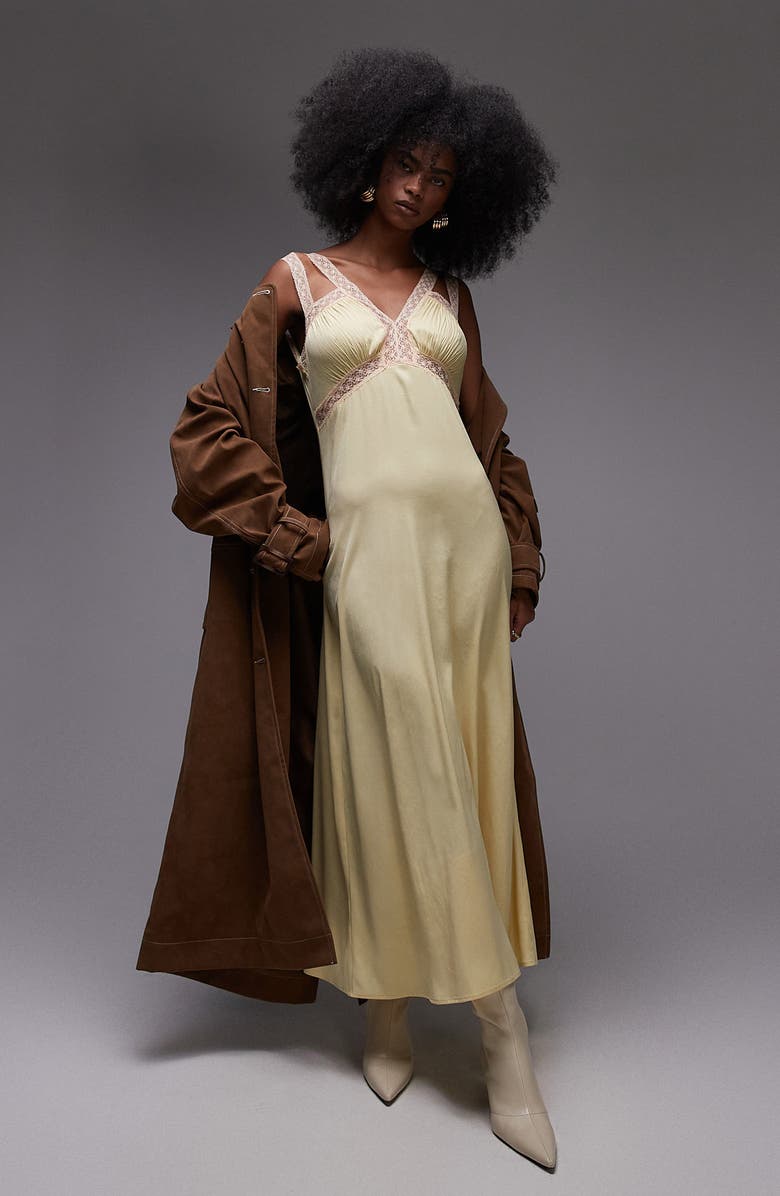 Topshop Lace Trim Satin Slipdress, Alternate, color, 