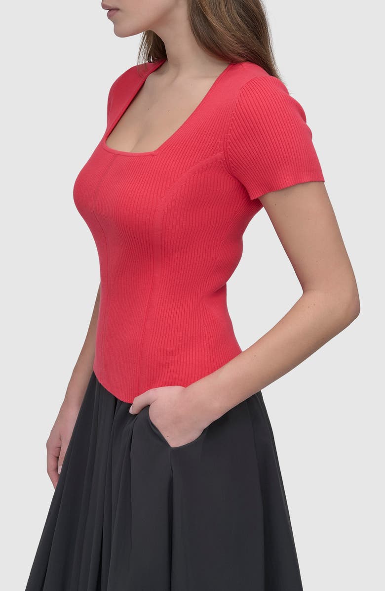 DKNY Square Neck Short Sleeve Cotton Blend Sweater, Alternate, color, Watermelon Sugar