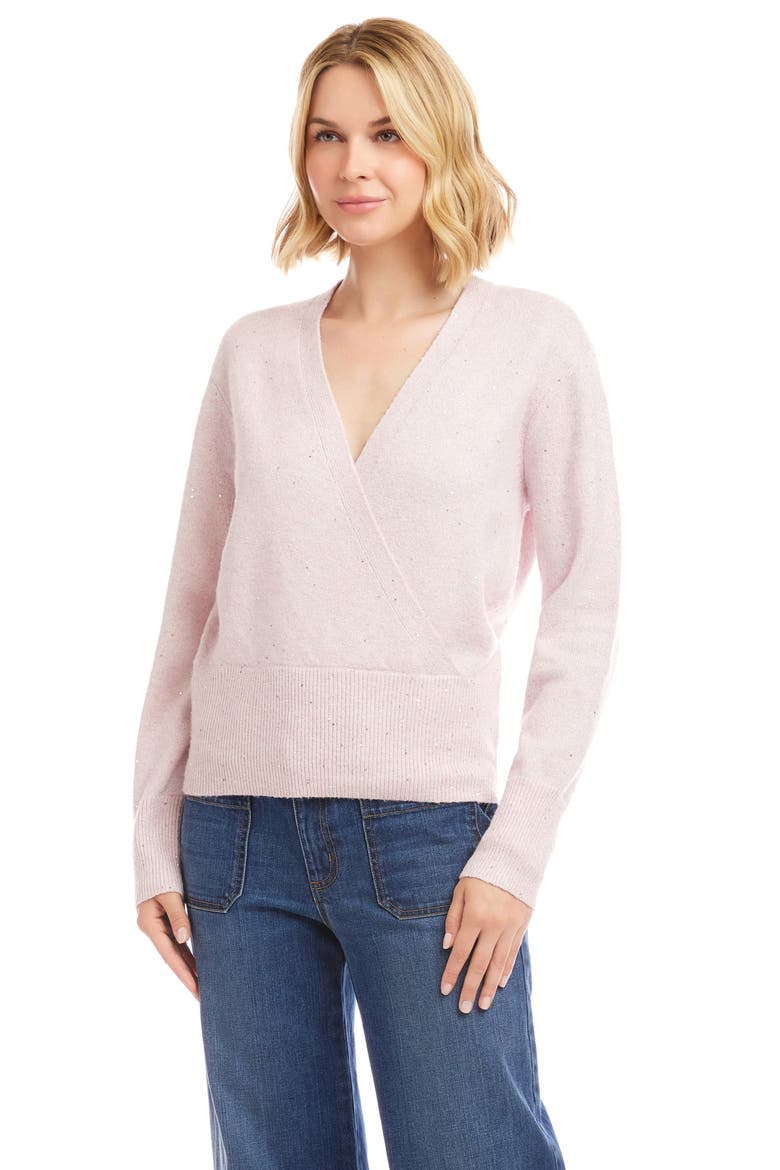 Sequin Wrap Sweater, Alternate, color, PINK