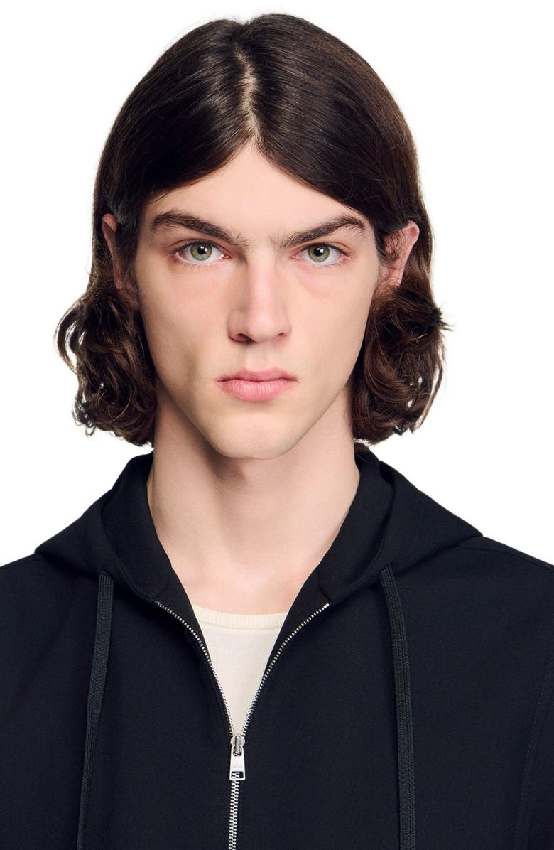 SANDRO Hooded shirt jacket, Alternate, color, Black