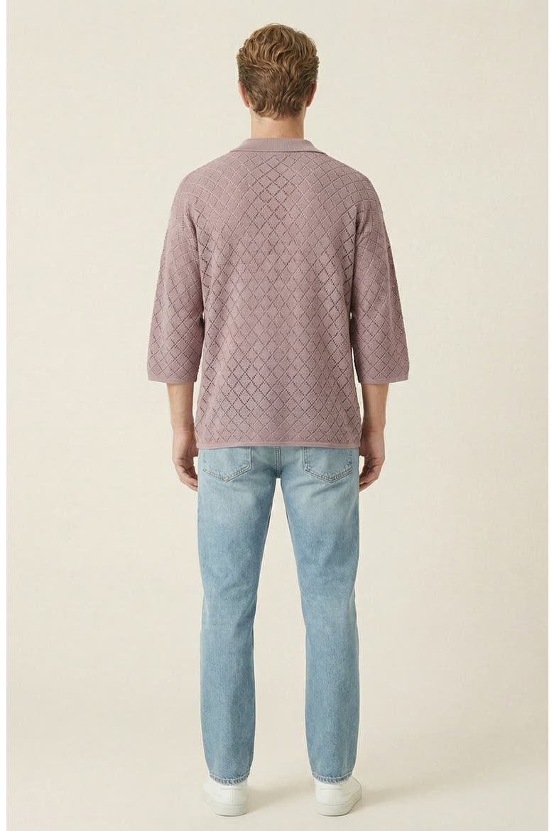 Textured Quarter Sleeve Knit Polo Sweater, Alternate, color, Mauve