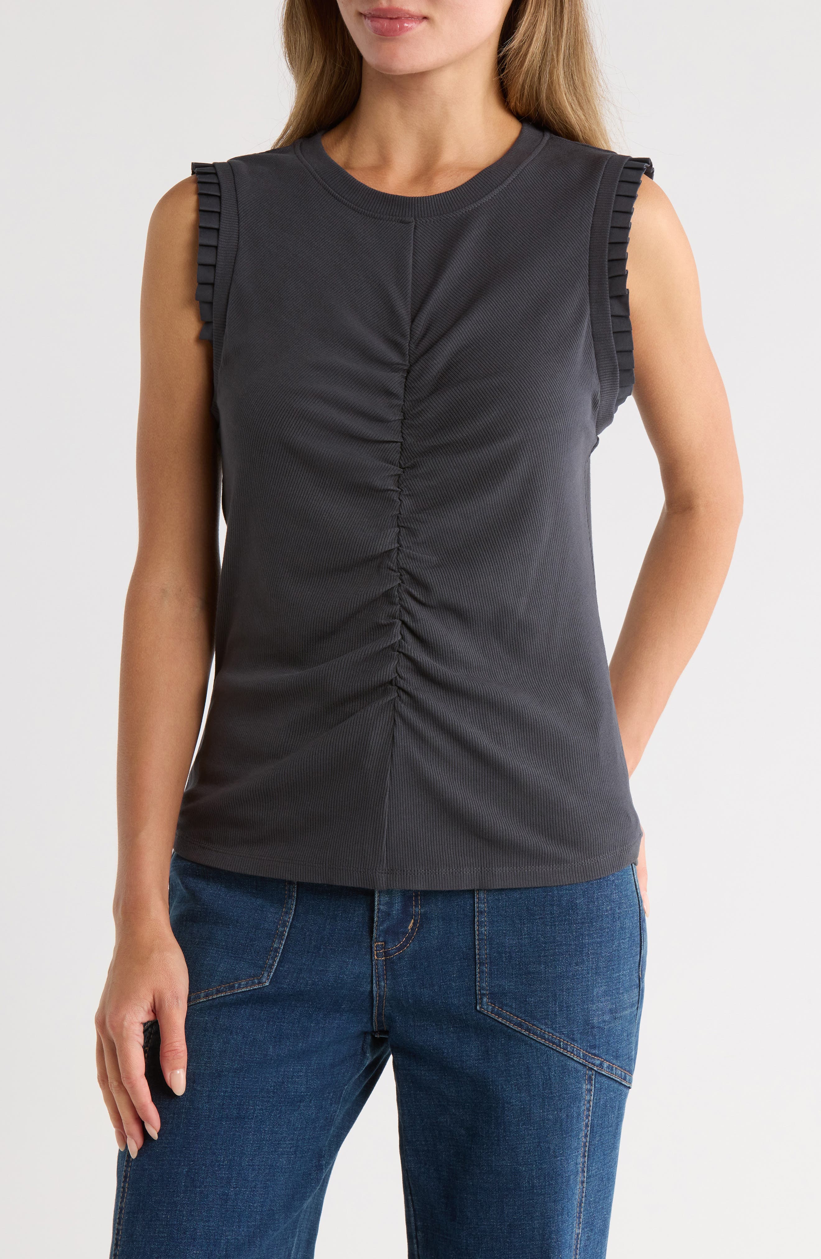 Ruched Rib Mixed Media Knit Top - image 3