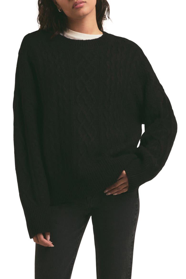 Oversize Cable Knit Sweater, Main, color, BLACK