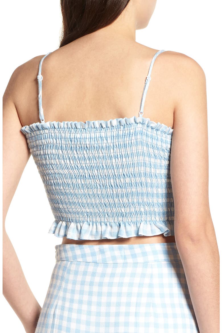 Fiesta Smocked Gingham Crop Top, Alternate, color, BABY BLUE