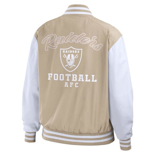 Wear By Erin Andrews Tan Las Vegas Raiders Tonal Full-zip Bomber Jacket In Brown
