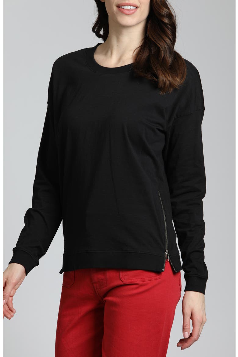 Side Zip Long Sleeve Cotton Pullover, Main, color, BLACK
