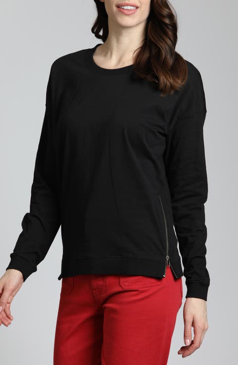 Side Zip Long Sleeve Cotton Pullover