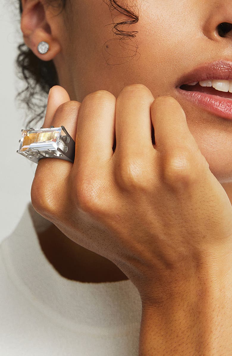 Dean Davidson Baguette-Cut Simulated White Topaz Castle Ring, Alternate, color, Crystal Quartz/ Gold