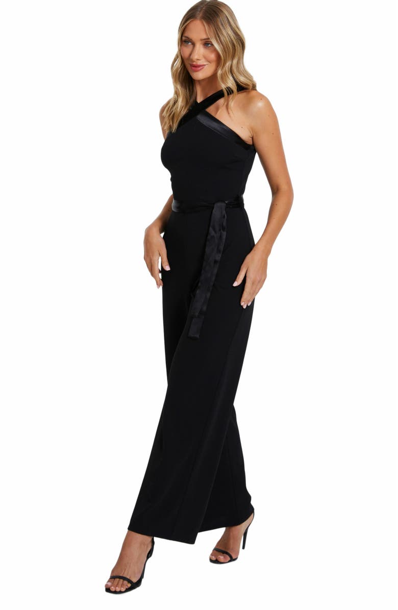 QUIZ Scuba Crepe Halter Jumpsuit with Satin Trim, Alternate, color, 