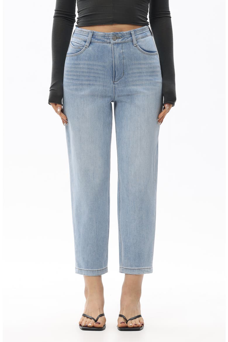 Ultra High Waist Crop Slim Straight Leg Jeans, Main, color, LIGHT BLUE