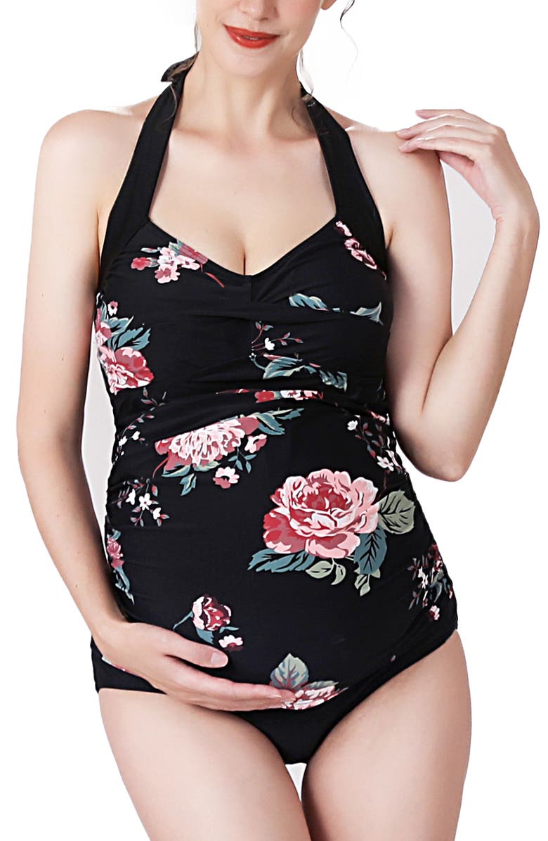 Kimi & Kai Arely Floral Print UPF50+ Two-Piece Maternity Swimsuit, Main, color, Multicolored
