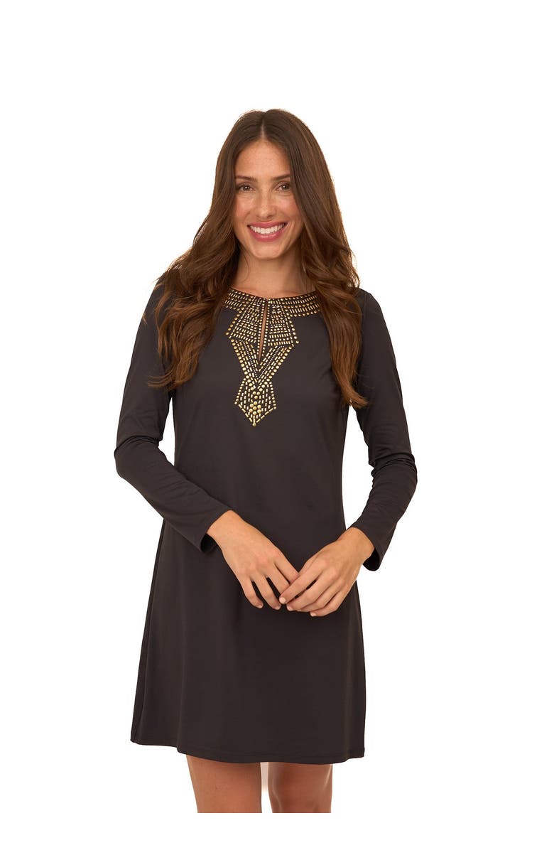 Cabana Life Keyhole Dress, Main, color, Black/Giold Metallic