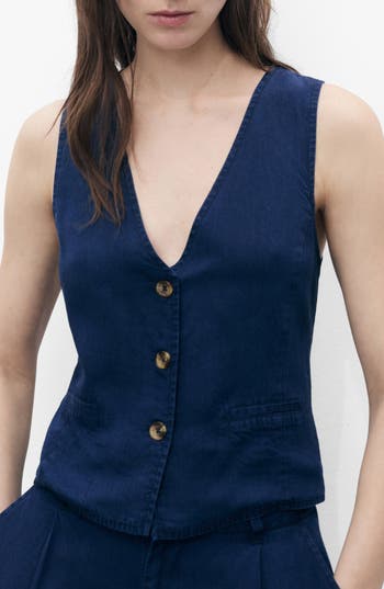 Mango Denim Effect Vest In Blue