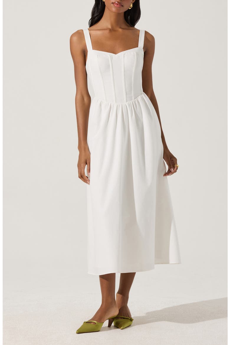 Structured Cotton Blend Midi Fit & Flare Dress, Main, color, WHITE